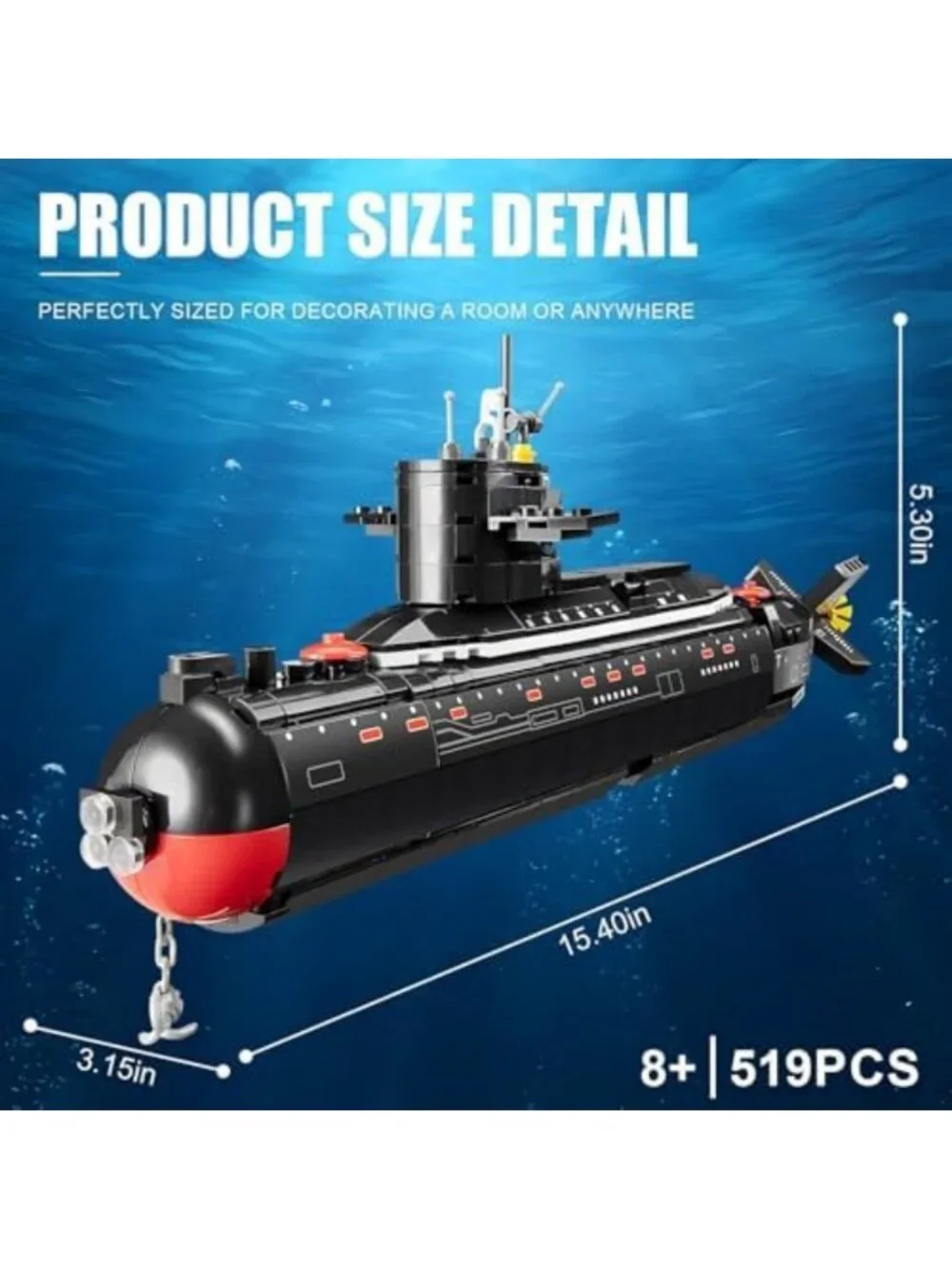 WW2 Submarine Building Set - 519 Pieces, Military Model Kit for Teens & Adults